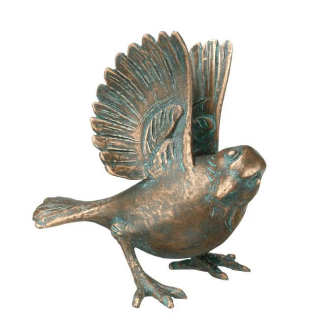12 x 8 x 12 cm, Spatz landend, Gartenskulptur