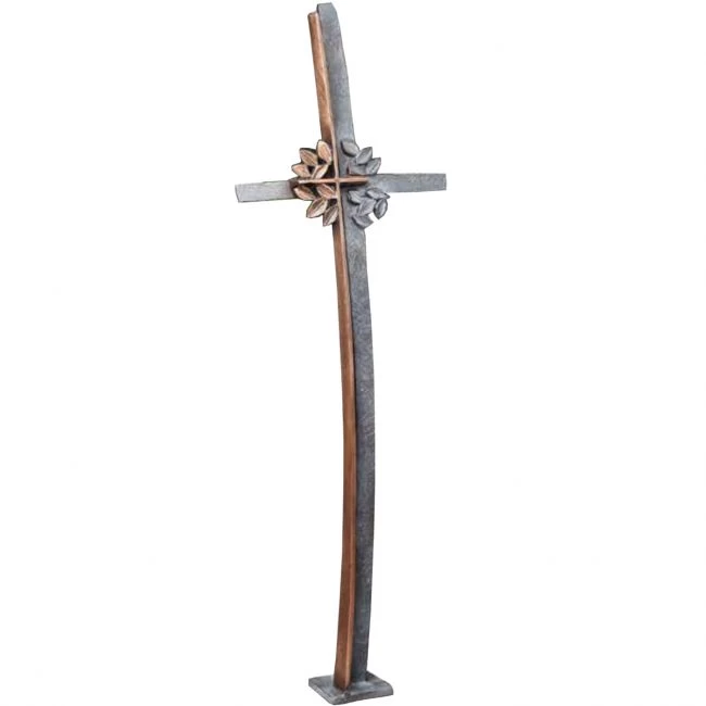 Bronzeskulptur »Freistehendes Kreuz mit Blätter«, Atelier Binder,