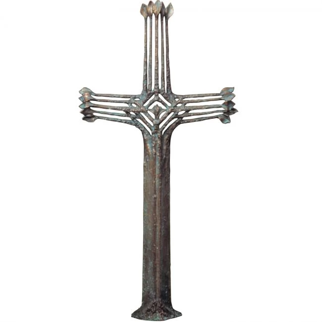 Bronzeskulptur »Freistehendes Kreuz mit Blätter«, Atelier Binder, 104 x 61 x 13 cm