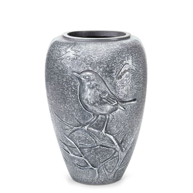 Kleine Grabvase mit Vogel »Piro«, Aluminium, 18 x ø 13 cm