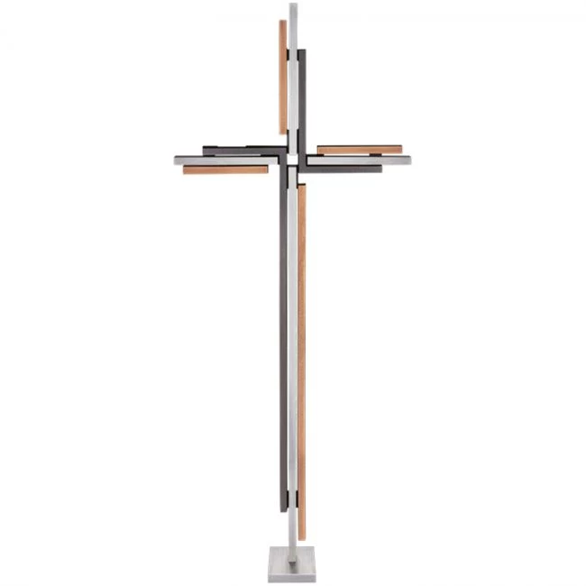 Freistehendes Grabkreuz »Kreuz mit Edelstahl«. Bronze dunkelbraun patiniert bzw. hell gebürstet, 62 cm hoch