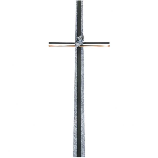 Grabkreuz »Roseblüte auf Blatt«, Bronze, 92 cm hoch