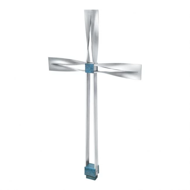 Grabkreuz »Kreuz aus Edelstahl mit blau patinierter Bronze«, Kunstgiesserei Strassacker, 87 x 49 x 5 cm