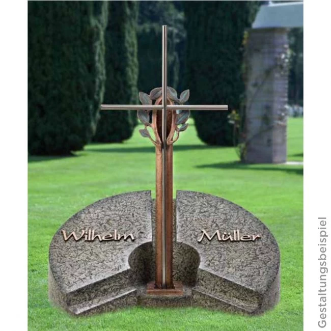 Grabkreuz »Kreuz mit Edelstahl und Blätter«