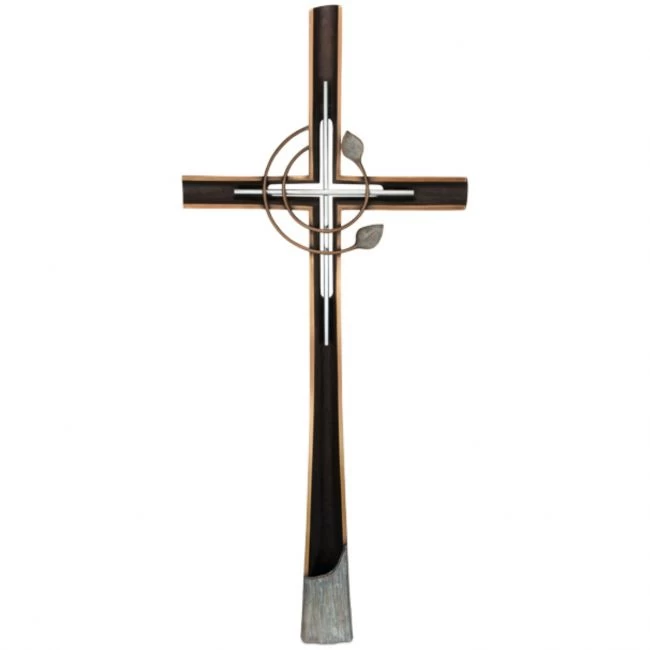Grabkreuz »Kreuz mit Edelstahl und Blattverzierung«, Kunstgiesserei Strassacker, 91 x 40 x 7 cm