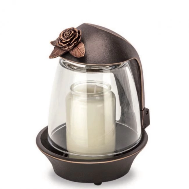 Grablaterne »Baldach mit Rose«, Bronze, Patina »dunkelbraun«, 18 cm hoch