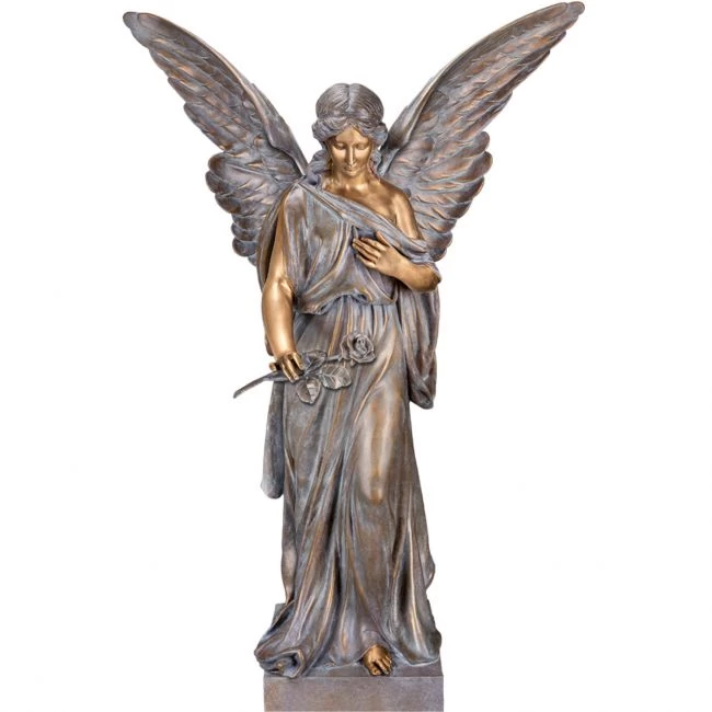Skulptur für Grab »Engel mit Rose«, Bronze, 120 oder 155 cm hoch