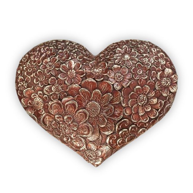 Ornament »Herz mit Blüten«, Bronze, rötlich patiniert, 9 x 11 x 2 cm
