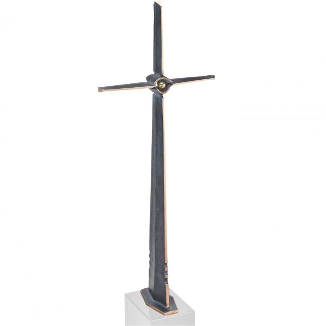 Skulptur »Freistehendes Kreuz mit Messingkugel«, Atelier Binder, 63 x 25 x 12 cm
