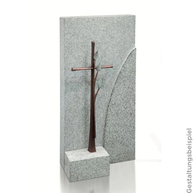 Skulptur »Freistehendes Kreuz mit Zweig« Bronze