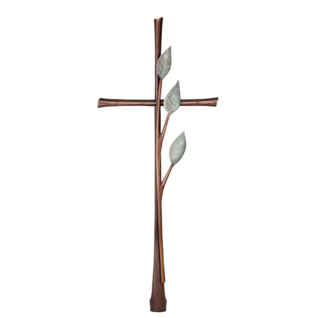 Grabkreuz »Freistehendes Kreuz mit Zweig« Bronze, Kunstgiesserei Strassacker, 94 x 34 x 7 cm