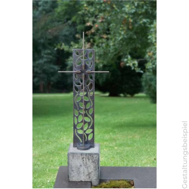 Grabkreuz »Blattornament« Bronze und Edelstahl, freistehend, Gestaltungsbeispiel