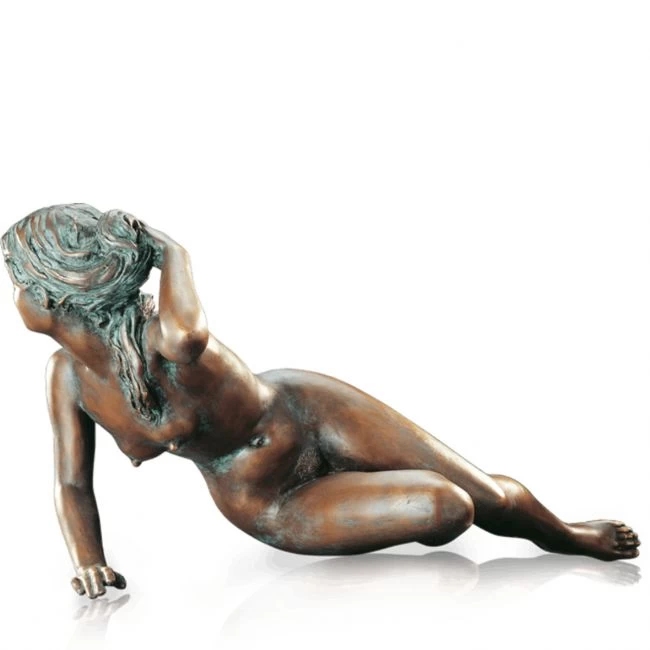 Liegender Akt »Sonnige Stunden« von Erwin A. Schinzel, Bronze-Skulptur, Kunst, 28 x 53 x 23 cm