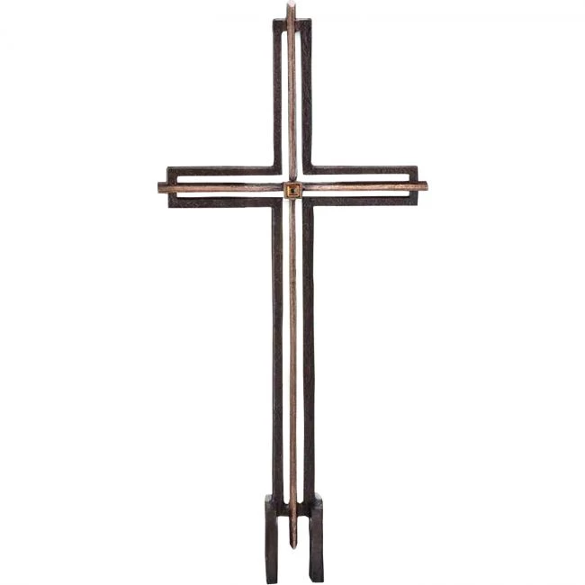 Symbol »Freistehendes Kreuz mit Glasplakette«, Atelier Binder, 98 x 45 x 9 cm