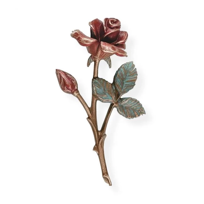 17 x 8 cm, Symbol »Rose«, Bronze, farbig, für Grabstein, Urnengrab oder Urnenwand