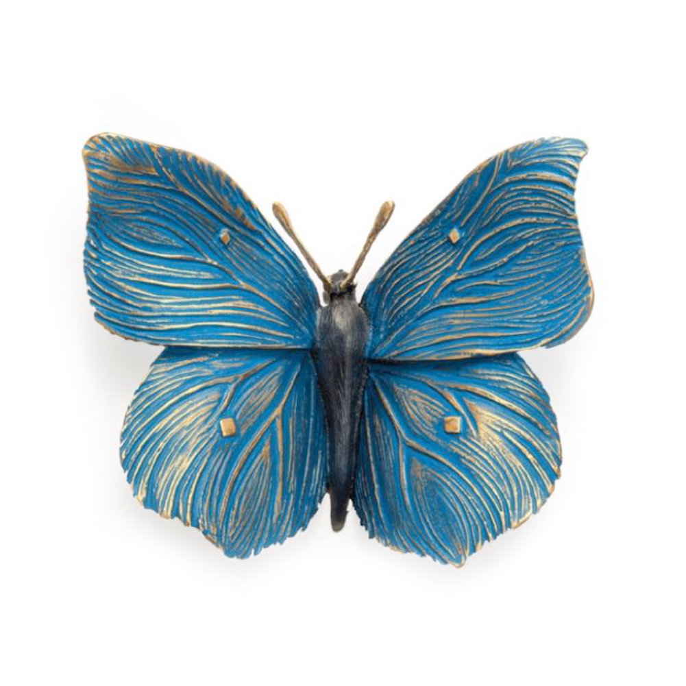 Skulptur Figur Bronze teilpoliert Schmetterling Butterfly 