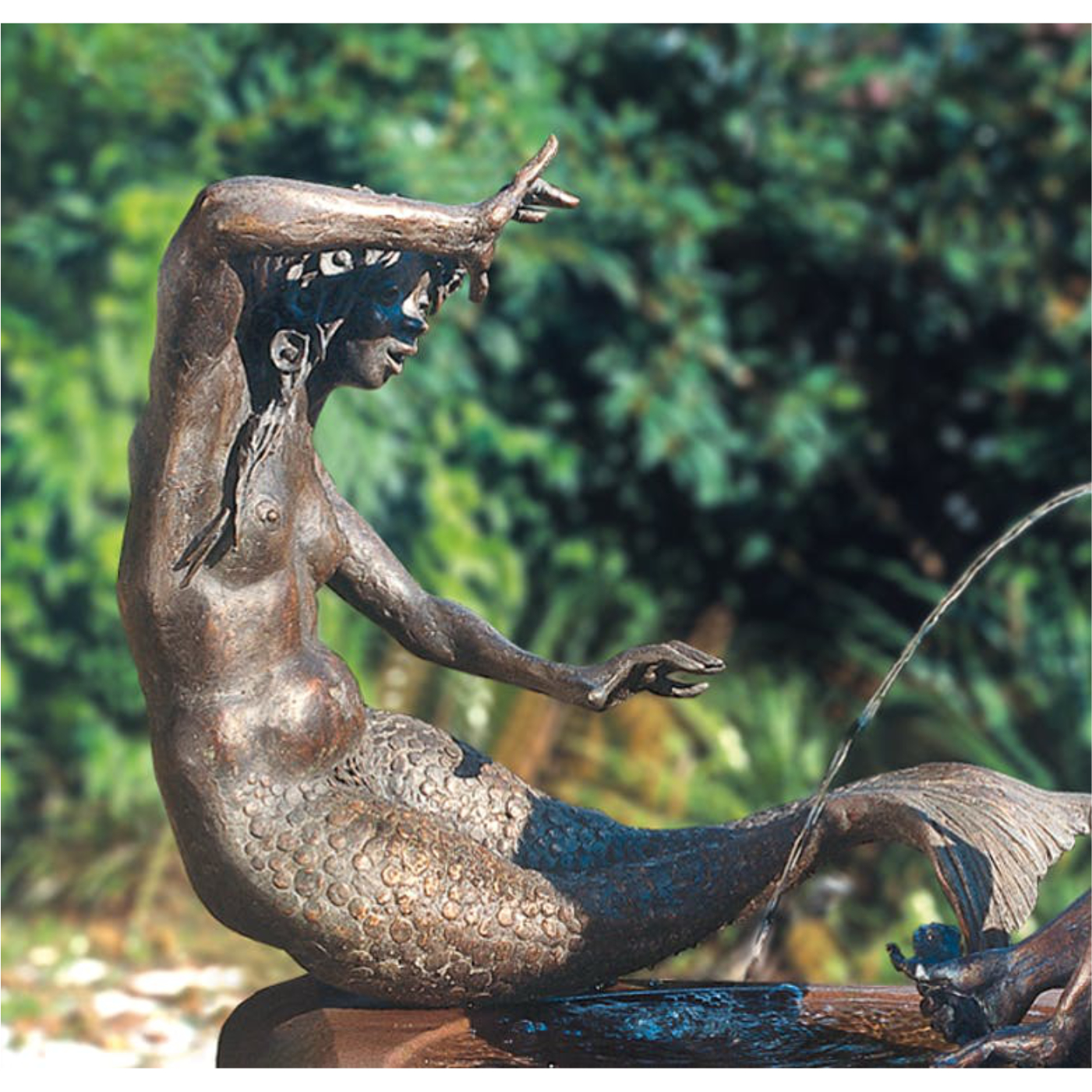 Visitenkartenhalter Skulptur Figur Bronze teilpoliert Nixe Meerjungfrau