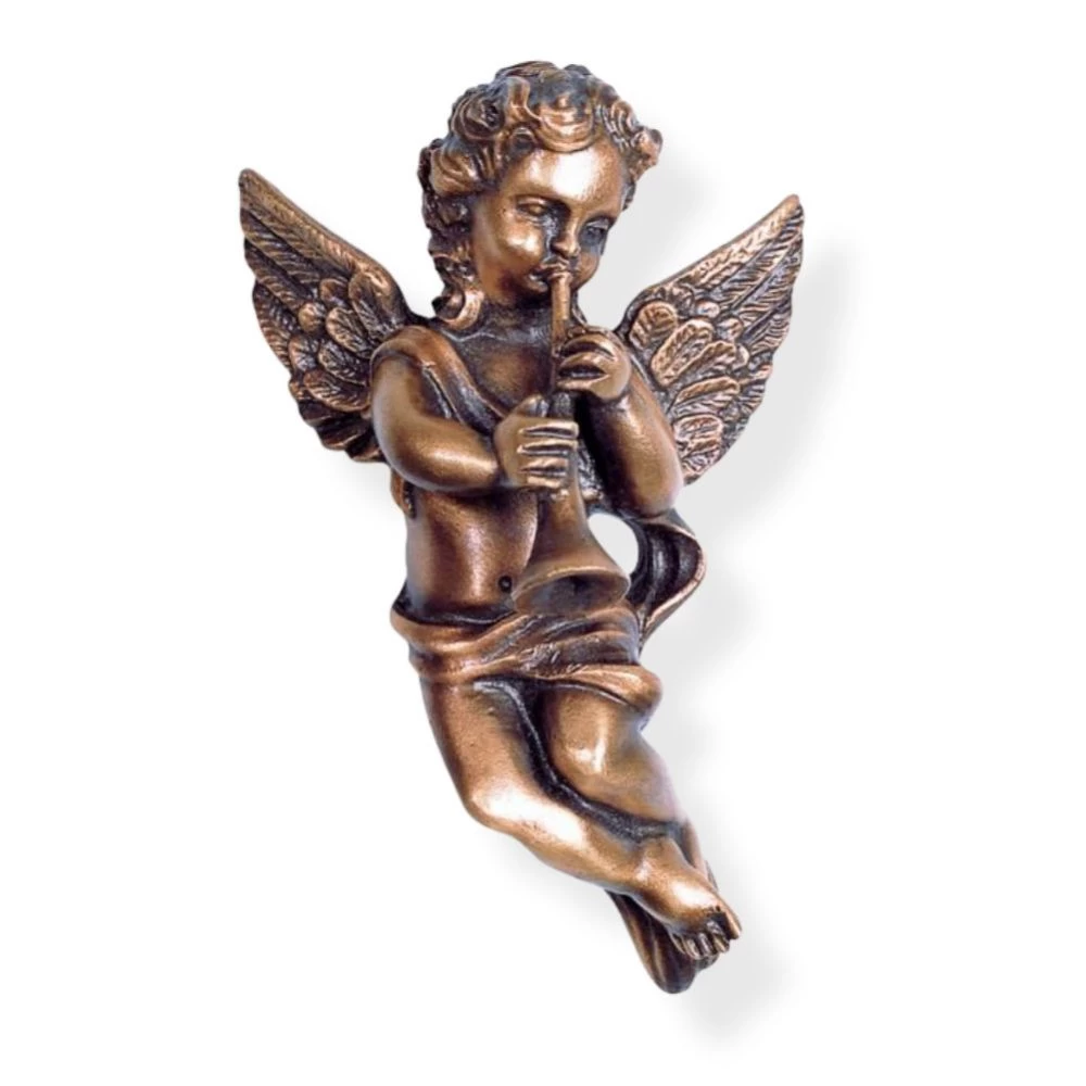 Wandfigur »Engel, Putto mit Flöte«, Bronze, vollplastisch, aufliegend, 11 x 7 x 4 cm Wandfigur »Engel, Putto mit Flöte«, Bronze, vollplastisch, aufliegend, 11 x 7 x 4 cm