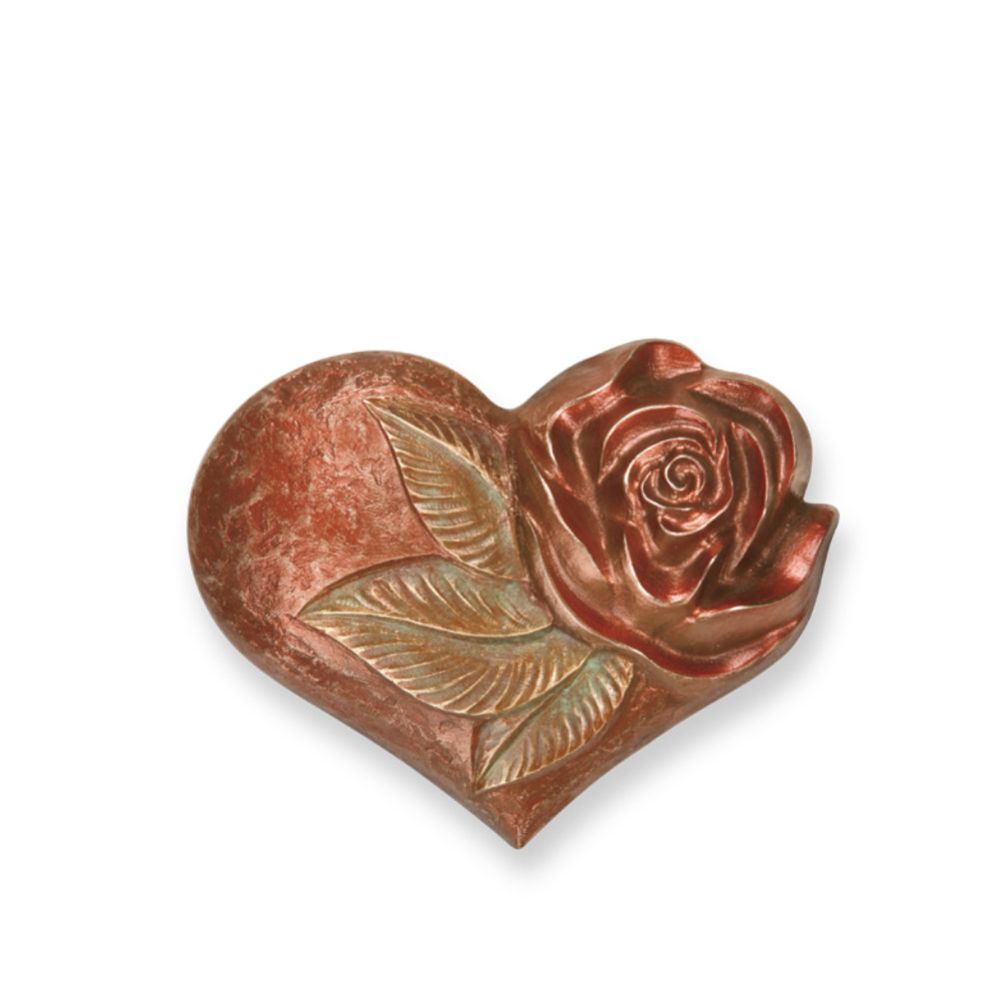 Symbol »Herz mit Rose«, Bronze, farbig patiniert, in 2 Größen Symbol »Herz mit Rose«, Bronze, farbig patiniert, in 2 Größen