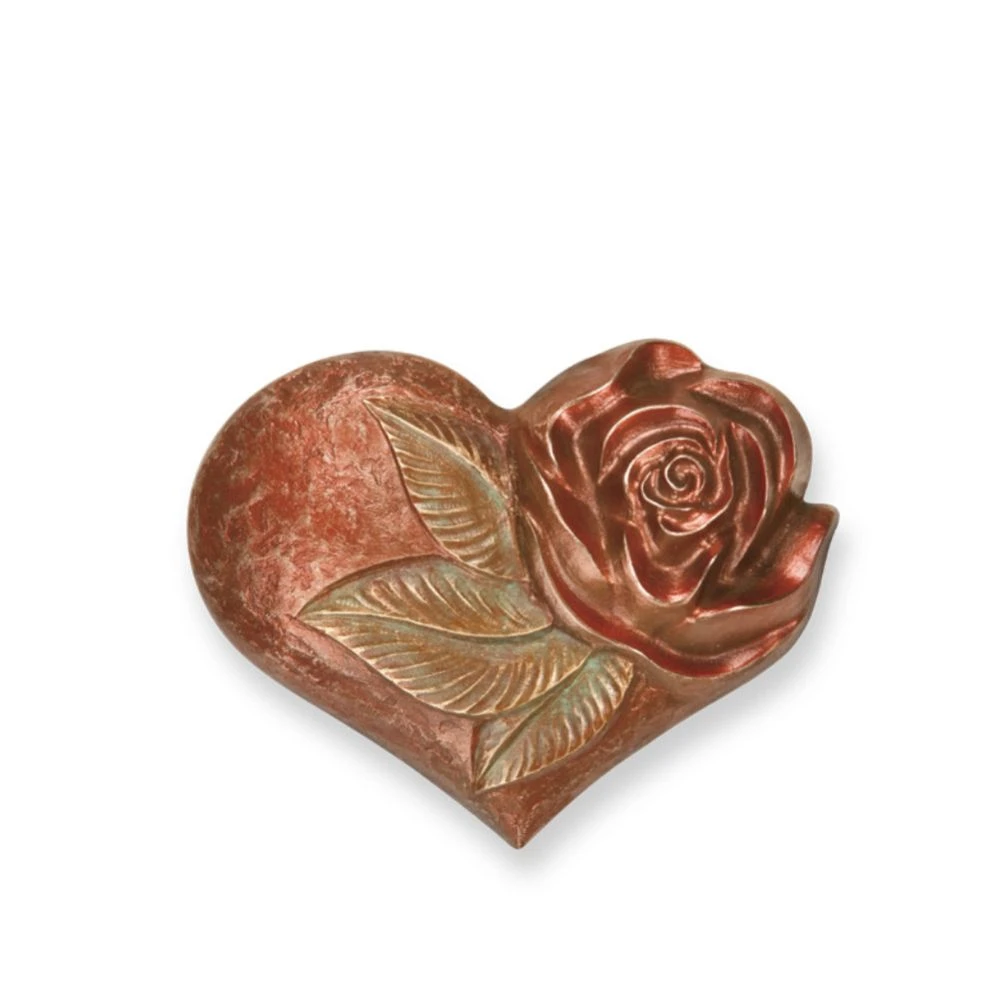 Symbol »Herz mit Rose«, Bronze, farbig patiniert, in 2 Größen Symbol »Herz mit Rose«, Bronze, farbig patiniert, in 2 Größen