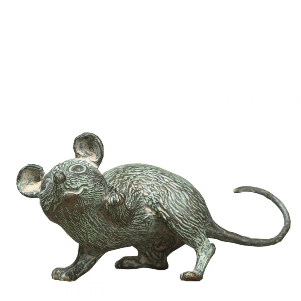 Bronzefigur »Maus mit erhobener Pfote«, Bronze, Atelier Strassacker, 5 x 10 x 4 cm