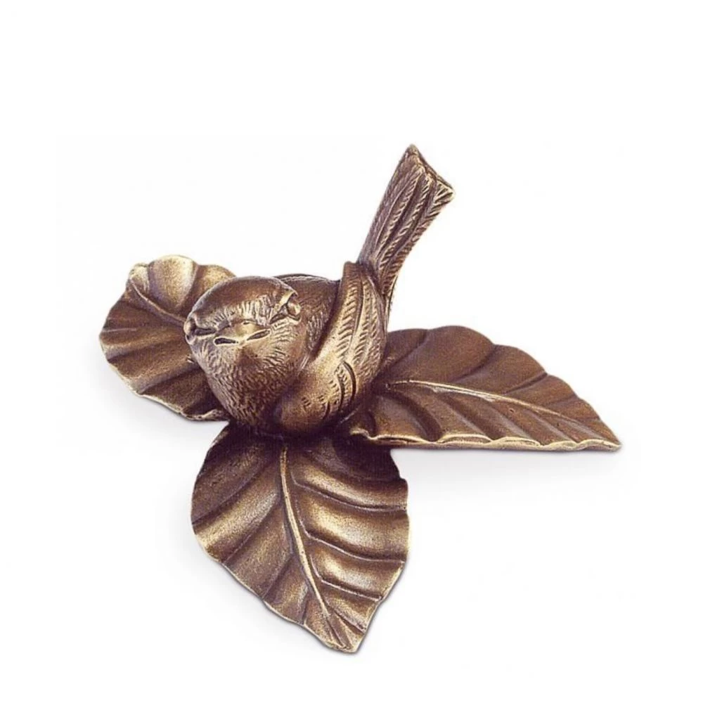 Bronzeplastik »Vogel mit Blättern«, Kunstgiesserei Strassacker, 4 x 9 x 7 cm