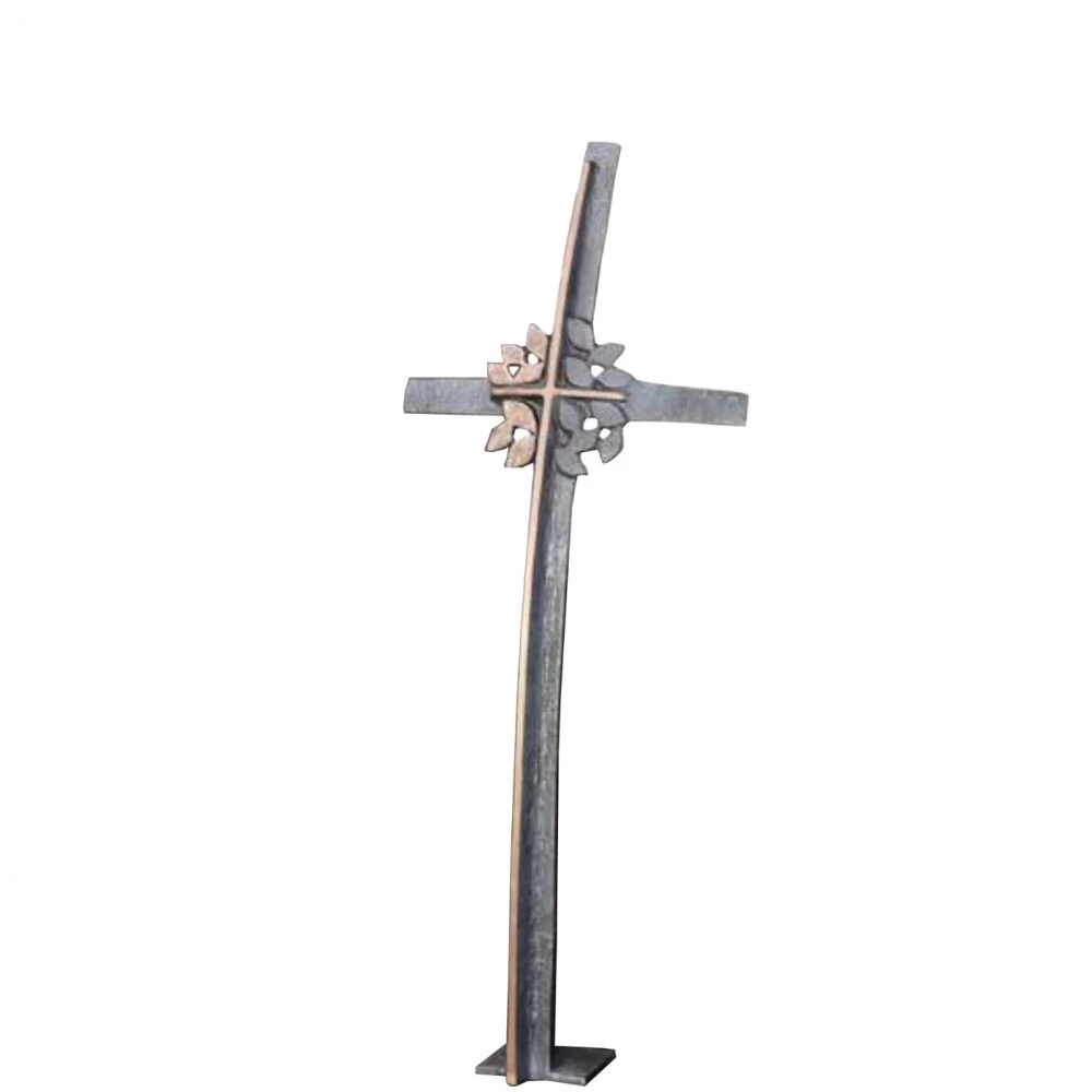 Bronzeskulptur »Freistehendes Kreuz mit Blätter«