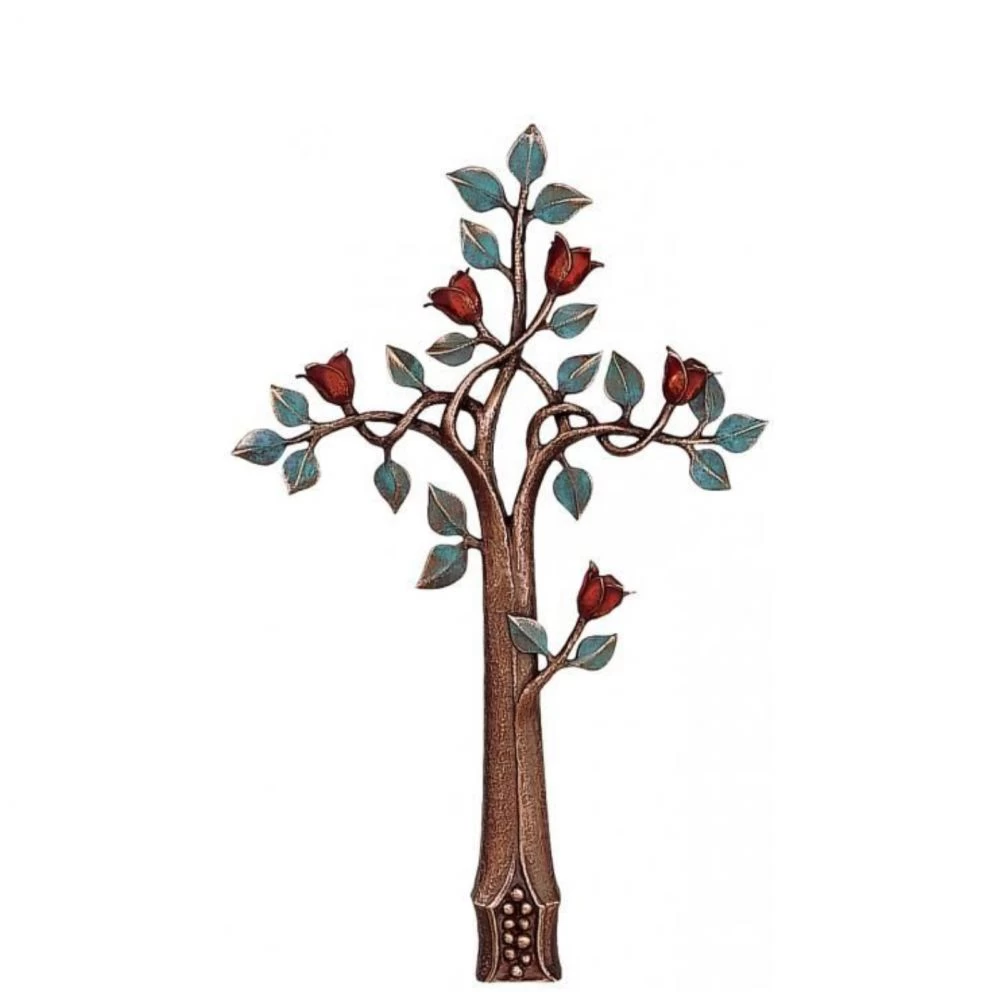 Bronzeskulptur »Freistehendes Kreuz mit Tulpen«, Kunstgiesserei Strassacker, 56 x 35 x 4 cm Bronzeskulptur »Freistehendes Kreuz mit Tulpen«, Kunstgiesserei Strassacker, 56 x 35 x 4 cm