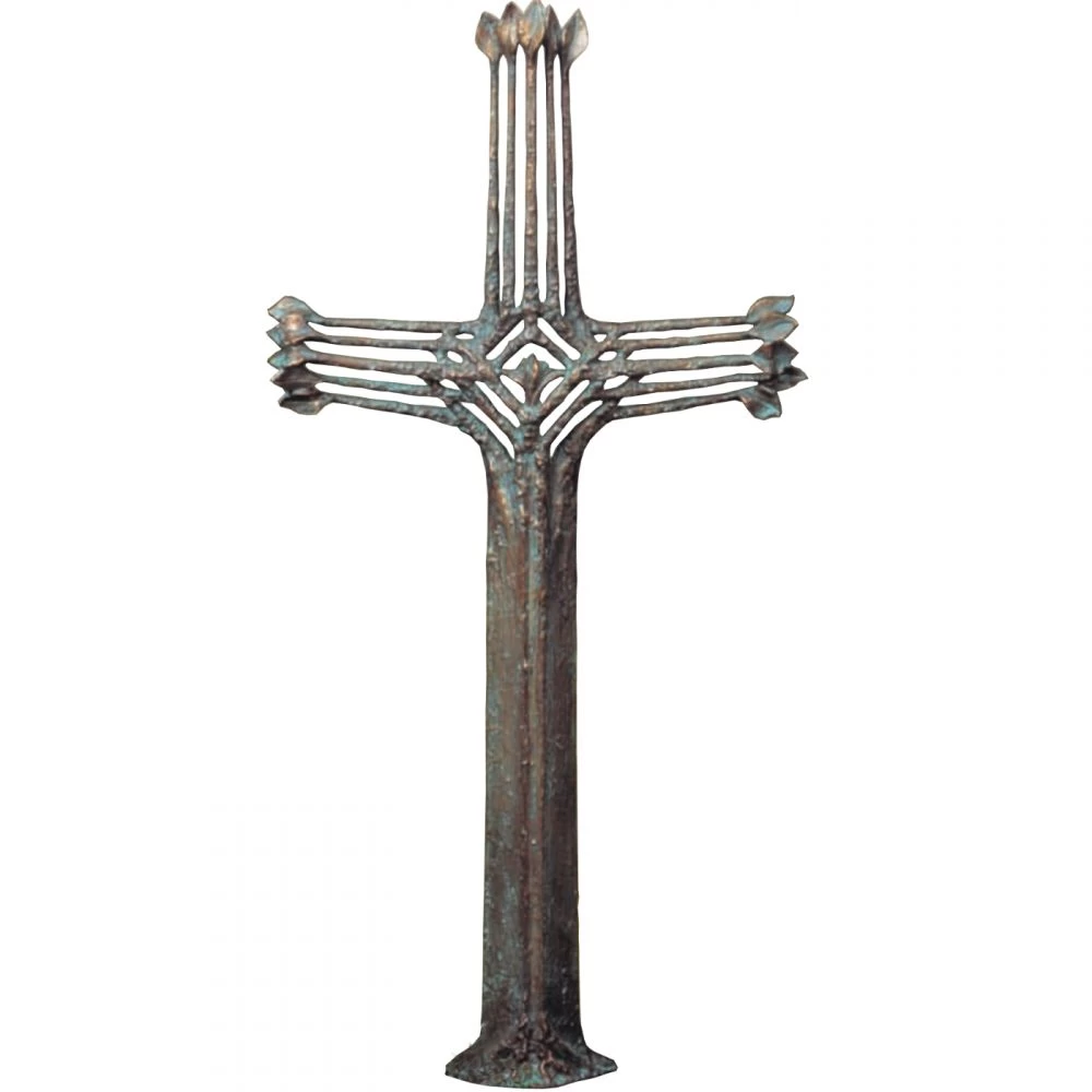 Bronzeskulptur »Freistehendes Kreuz mit Blätter«, Atelier Binder, 104 x 61 x 13 cm Bronzeskulptur »Freistehendes Kreuz mit Blätter«, Atelier Binder, 104 x 61 x 13 cm