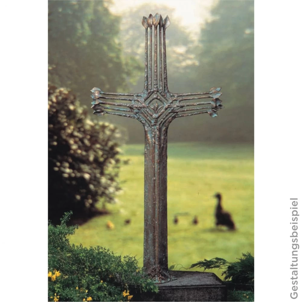 Bronzeskulptur »Großes Kreuz mit Blätter«