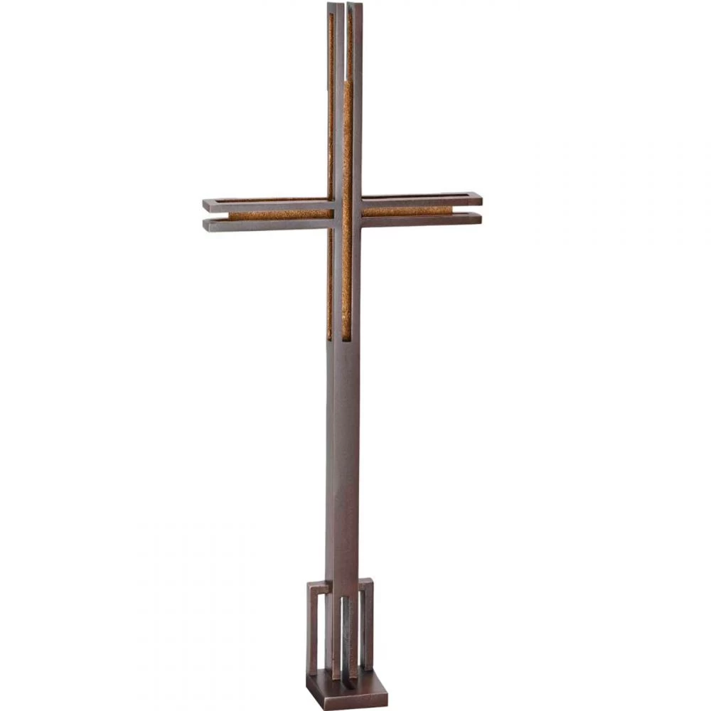 Skulptur »Kreuz mit vergoldeten Flächen« Bronze, freistehend, für Grabmal-Gestaltung