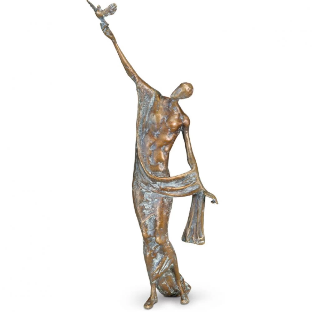 Bronzefigur »Skulptur mit Taube« von Pawel Andryszewski, Bronze, 33 cm hoch