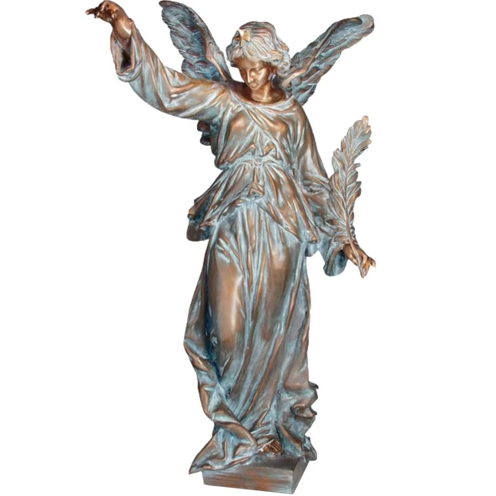 Grabfigur »Engel mit Palmwedel«, Bronze, Wachsguss-Patina, freistehend, 77 x 41 x 49 cm