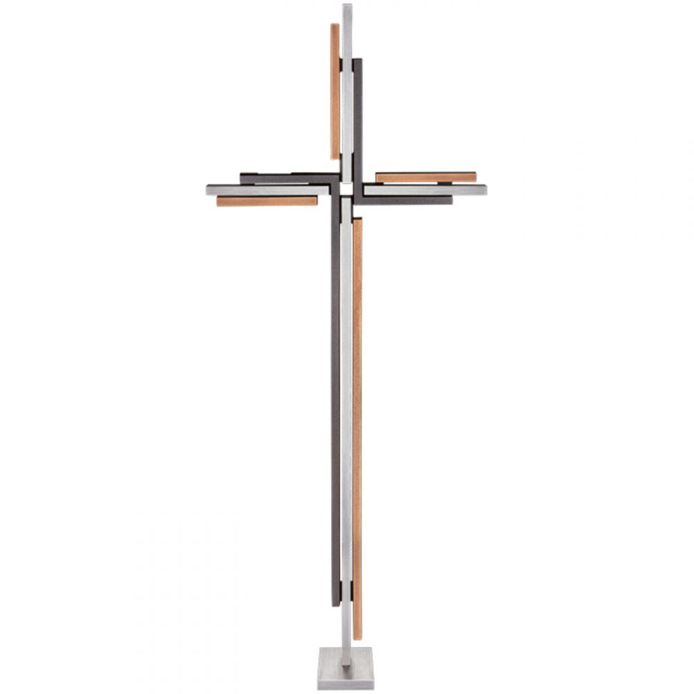 Freistehendes Grabkreuz »Kreuz mit Edelstahl«. Bronze dunkelbraun patiniert bzw. hell gebürstet, 62 cm hoch Freistehendes Grabkreuz »Kreuz mit Edelstahl«. Bronze dunkelbraun patiniert bzw. hell gebürstet, 62 cm hoch