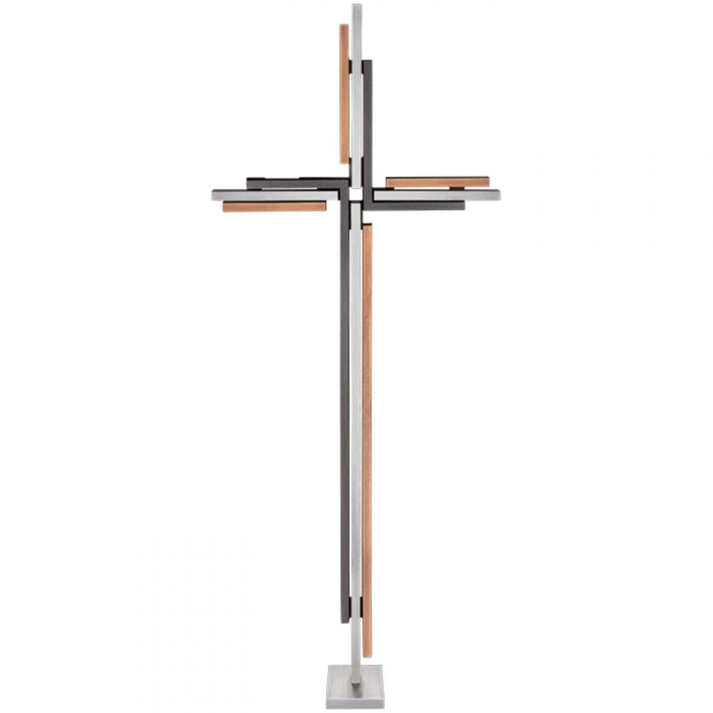 Freistehendes Grabkreuz »Kreuz mit Edelstahl«. Bronze dunkelbraun patiniert bzw. hell gebürstet, 62 cm hoch Freistehendes Grabkreuz »Kreuz mit Edelstahl«. Bronze dunkelbraun patiniert bzw. hell gebürstet, 62 cm hoch