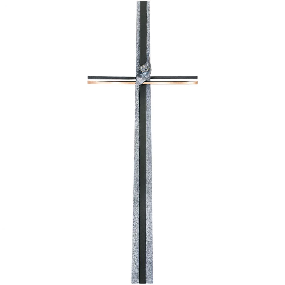 Grabkreuz »Roseblüte auf Blatt«, Bronze, 92 cm hoch Grabkreuz »Roseblüte auf Blatt«, Bronze, 92 cm hoch