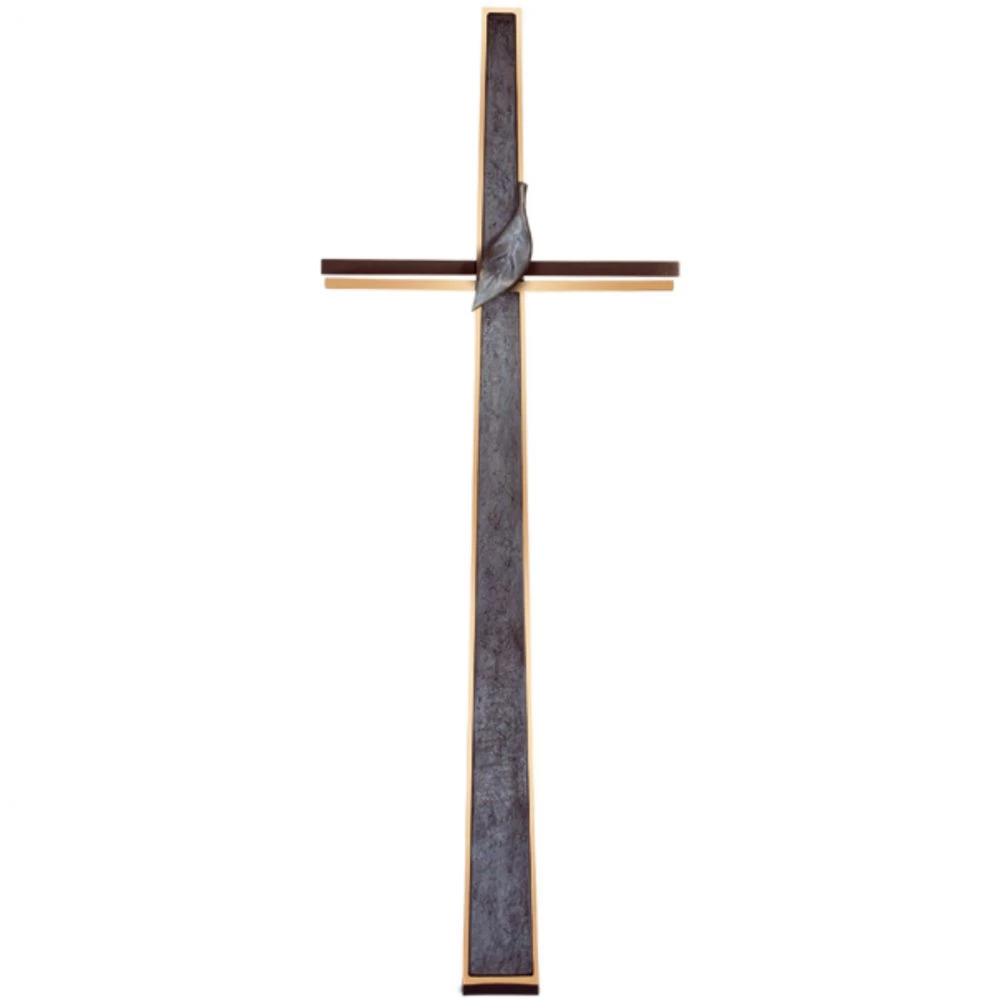 Grabkreuz »Freistehendes Kreuz mit Blattsymbol« Bronze, Kunstgiesserei Strassacker, 91 x 33 x 10 cm
