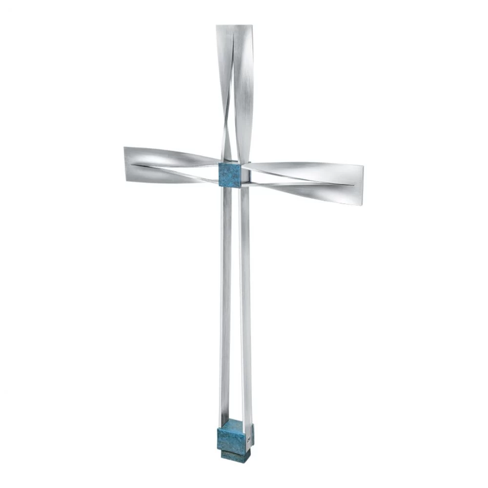 Grabkreuz »Kreuz aus Edelstahl mit blau patinierter Bronze«, Kunstgiesserei Strassacker, 87 x 49 x 5 cm