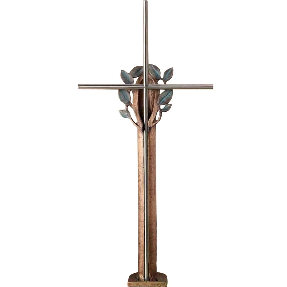 Grabkreuz »Kreuz mit Edelstahl und Blätter«, Atelier Binder, 64 x 26 x 10 cm