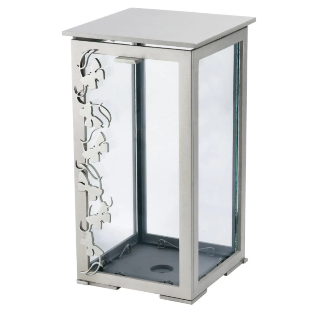 Grablaterne »Papilio«, Edelstahl, Ornamentband mit Schmetterling-Motiv, 22 cm hoch Grablaterne »Papilio«, Edelstahl, Ornamentband mit Schmetterling-Motiv, 22 cm hoch