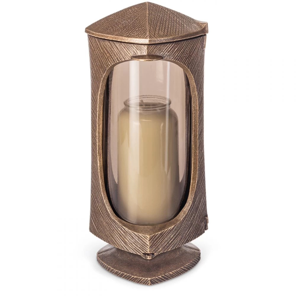 Grableuchte mit Relief »Ventura«, Bronze, 23 cm hoch Grableuchte mit Relief »Ventura«, Bronze, 23 cm hoch