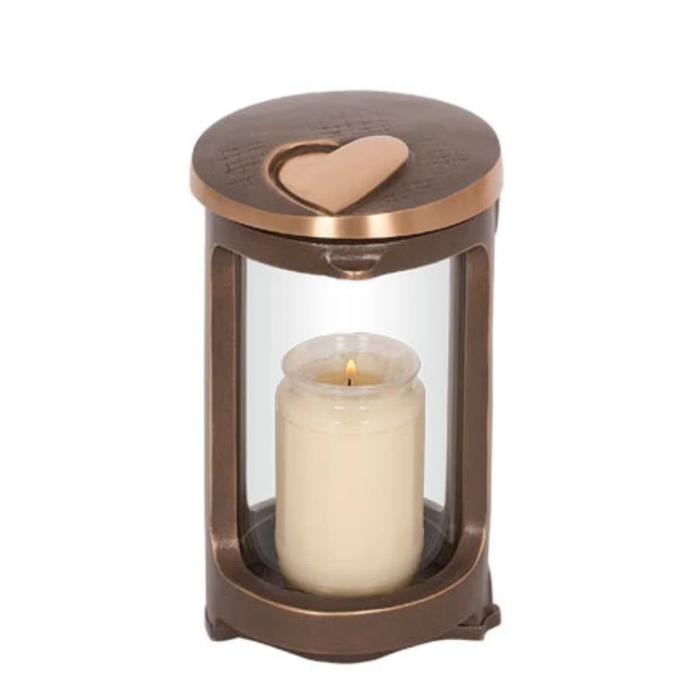 Grableuchte »Herz«, Bronze, Variante mit kleinem Herz nach links, 20 cm hoch Grableuchte »Herz«, Bronze, Variante mit kleinem Herz nach links, 20 cm hoch