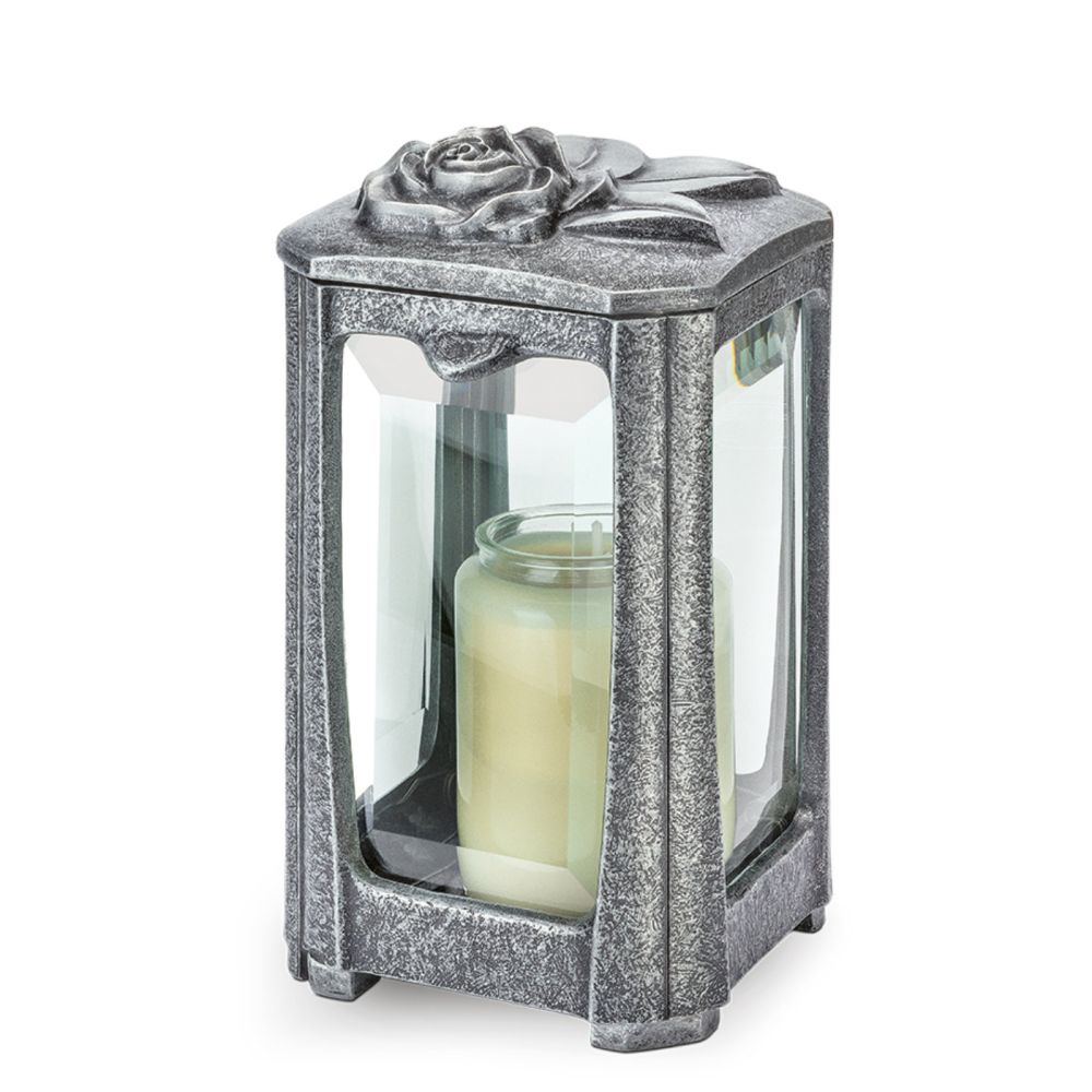 Grablampe »Blüte«mit Relief Rose, Bronze, Patina dunkelbraun, 22 cm hoch Grablampe »Blüte«mit Relief Rose, Bronze, Patina dunkelbraun, 22 cm hoch