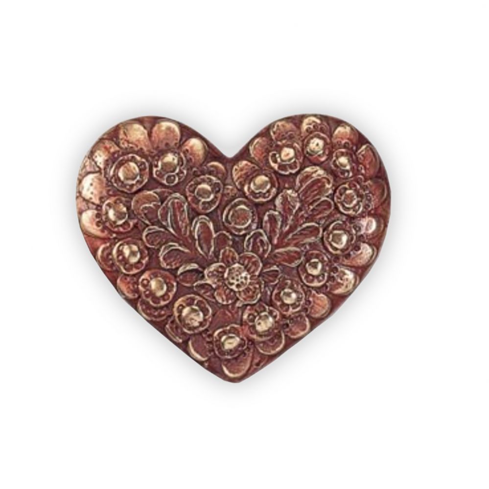 Symbol »Herz mit Blütenornament«, Bronze, rötlich patiniert, 6 x 7 x 1 cn Symbol »Herz mit Blütenornament«, Bronze, rötlich patiniert, 6 x 7 x 1 cn
