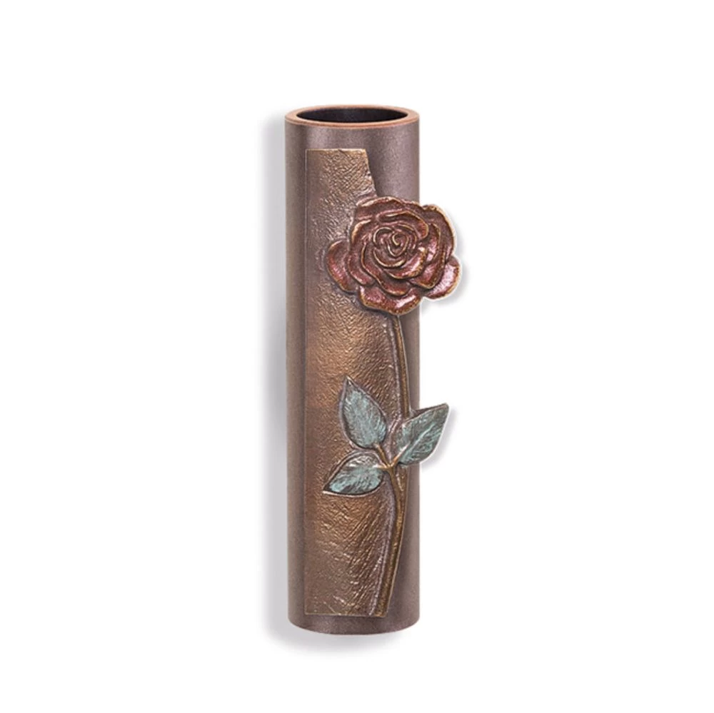 Kleine Wandvase »Rose«, Bronze, farbige Patinierung, 13 x ø 3 cm