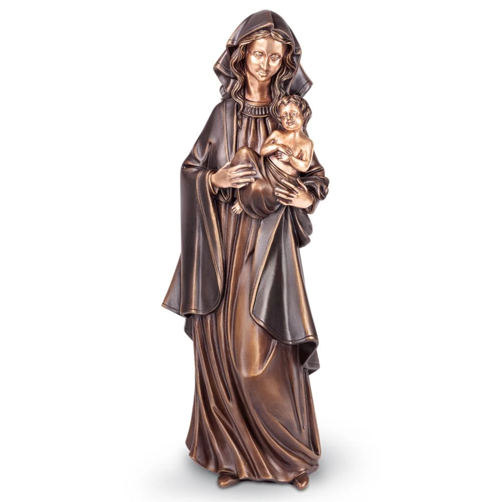 Bronzekulptur »Mutter Gottes mit Kind«, Patina braun, Umhang dunkelbraun, 69 cm hoch