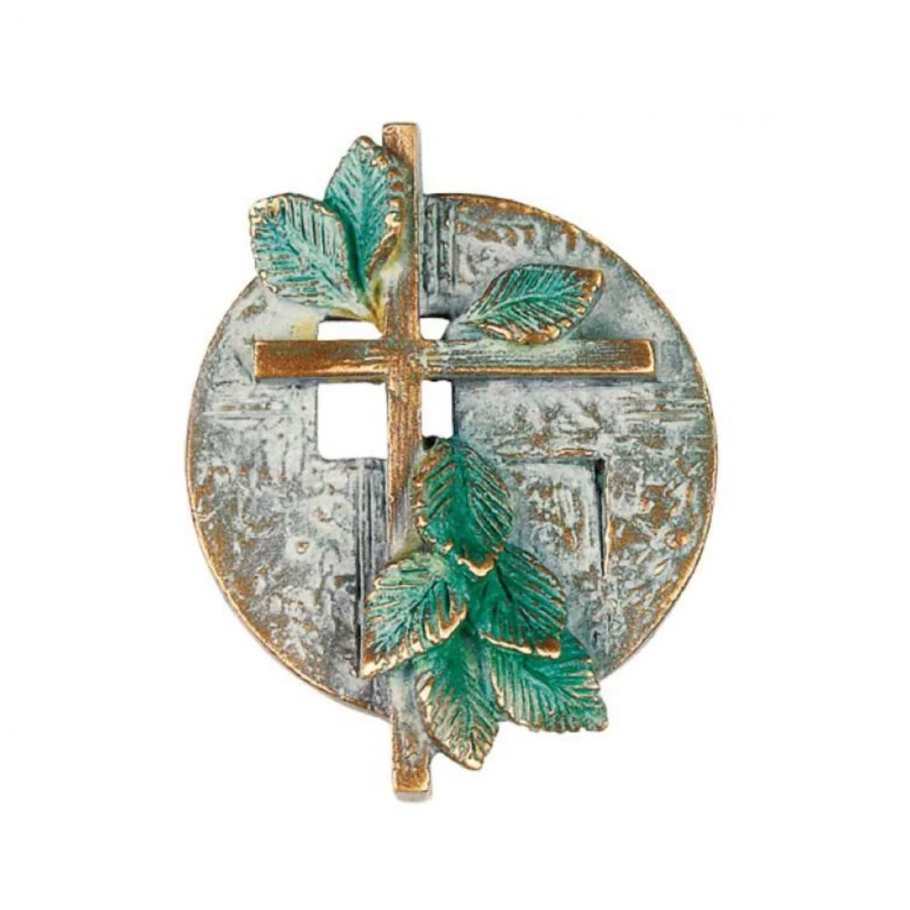 Plakette »Kreuz mit Blätter«, Bronze, Kunstgiesserei Strassacker, 8 x 7 x 2 cm Plakette »Kreuz mit Blätter«, Bronze, Kunstgiesserei Strassacker, 8 x 7 x 2 cm