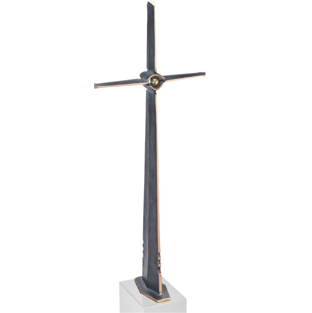 Skulptur »Freistehendes Kreuz mit Messingkugel«, Atelier Binder, 63 x 25 x 12 cm