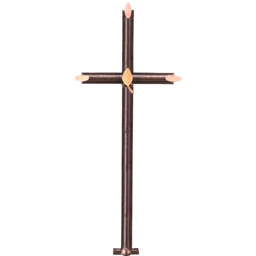 Skulptur »Freistehendes Kreuz mit vergoldetem Blatt«, Atelier Binder, 63 x 25 x 12 cm