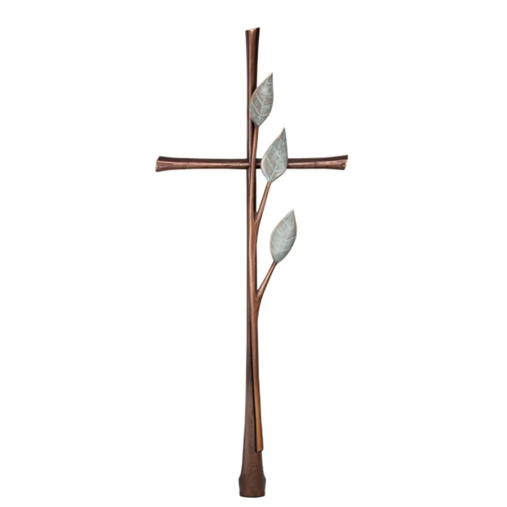 Grabkreuz »Freistehendes Kreuz mit Zweig« Bronze, Kunstgiesserei Strassacker, 94 x 34 x 7 cm